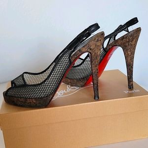 Christian Louboutin Black Mesh Cork Slingback 7.5